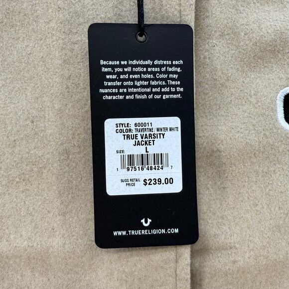 NWT True Religion True Varsity Jacket Women's L Tan White Preppy Y2k 600011 - Picture 4 of 12
